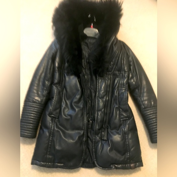 Rudsak Lamb Leather Goose Down Winter Coat with Rabbit Fur Hood - Picture 1 of 16